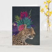 Carte Leopard avec tête tropicale (Fleur jaune)