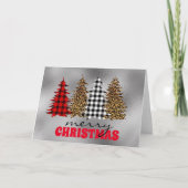 Carte Leopard Buffalo Plaid Christmas Tree Argent (Devant)