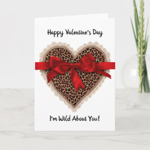 Carte Leopard dentelle rouge Ruban Saint Valentin Coeur