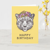 Carte Leopard Hippie Chic | Ajouter votre texte (Fleur jaune)