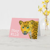 Carte Léopard Inspirationnel Reste Sauvage Rose (Fleur jaune)