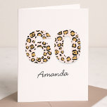 Carte Leopard Print 60 | Modern Cute Name 60th Birthday<br><div class="desc">Simple, stylish and trendy leopard print age 60 greeting card in brown and black animal print on a pale pink background. The name and inside message in moderne script can be easily personalized for a truly unique 60th birthday card for your loved one's special day! Le design est aussi available...</div>