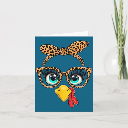 Carte Leopard Print Thanksgiving Funny Turkey Face Gles (Devant)