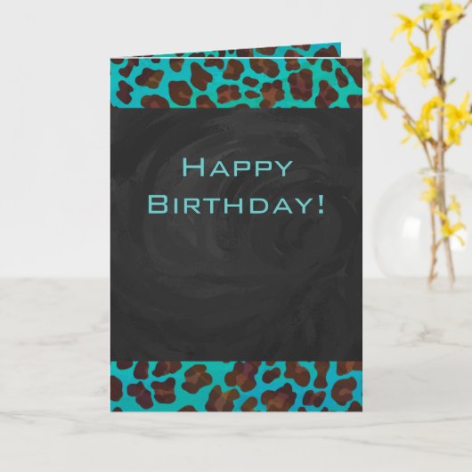 Carte Léopard Turquoise et Brown (Fleur jaune)