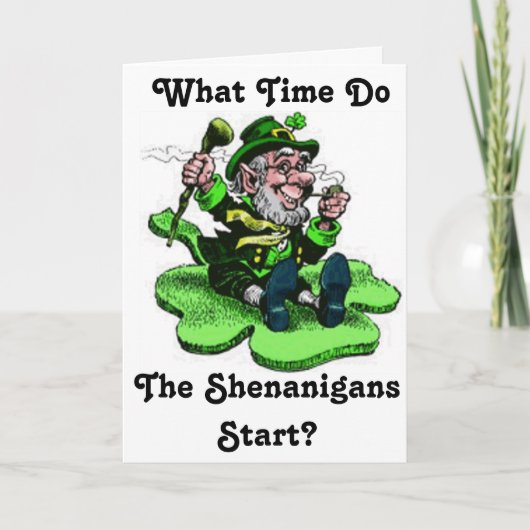 Carte Leprechaun Assis Sur Un Shamrock (Devant)