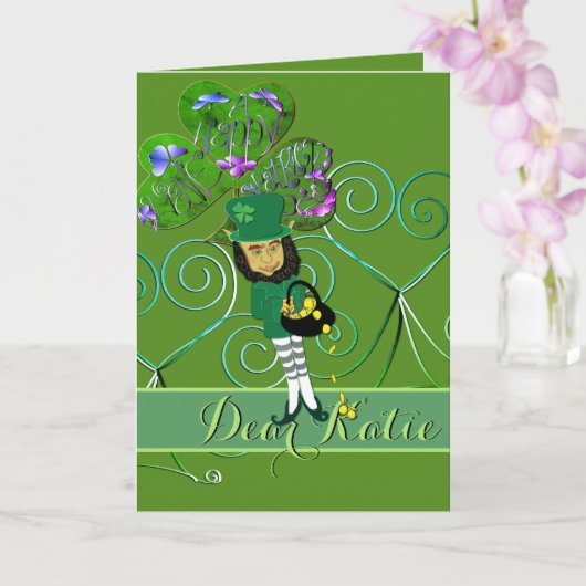 Carte Leprechaun St. Patrick's Day Folded Greeting Card (Orchidée)