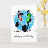 Carte Les amis girly de mode d'anniversaire de filles (Fleur jaune)