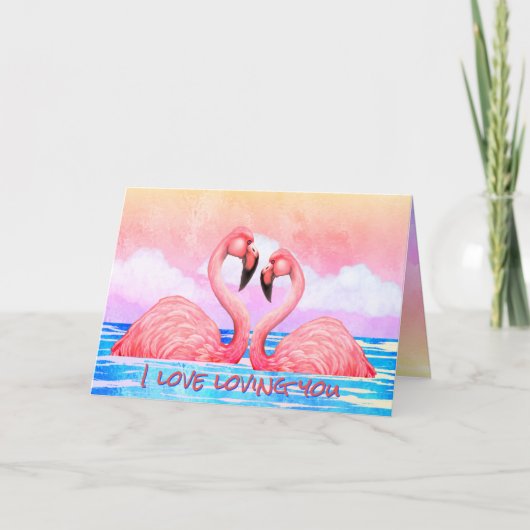 Carte Les amoureux du Flamant rose Saint Valentin (Devant)