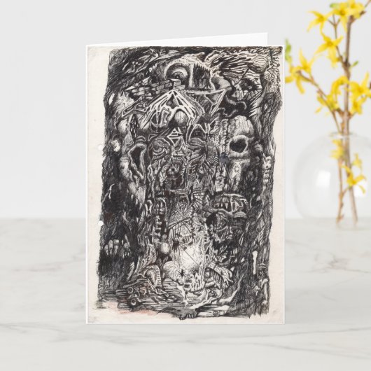 Carte Les anciens, dessin à l'encre (Fleur jaune)