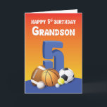 Carte Les bals de sport du 5e anniversaire de Grandson<br><div class="desc">Accueillez votre petit-fils pour un heureux 5e anniversaire et partagez avec lui un message drôle quand il fête cette journée. Pour ce faire,  vous pouvez simplement lui envoyer cette carte quand son jour spécial arrive.</div>