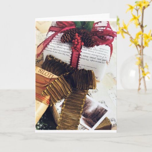 CARTE LES CADEAUX SONT ENVELOPPÉS/L'ARBRE EST TRIMMÉ MER (Fleur jaune)