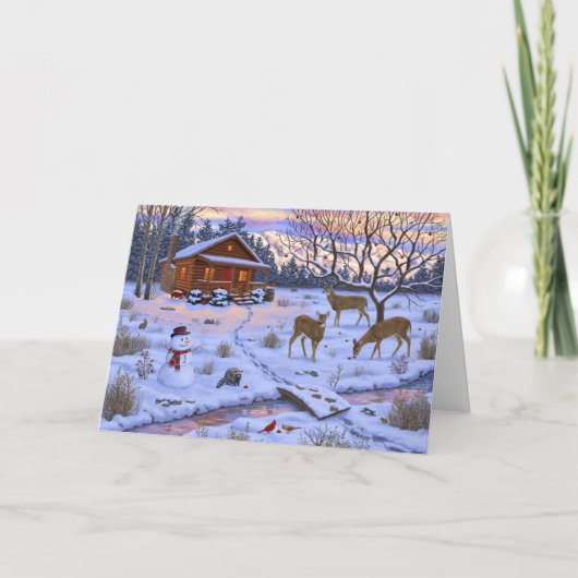 Carte Les Cerfs Cabines D'Hiver Sur La Scène De Noël De (Devant)