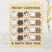 Carte Les chats de Noël adorables font face à Noël hiver (Fleur jaune)