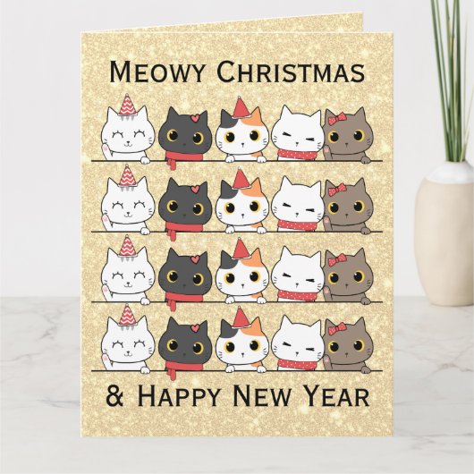 Carte Les chats de Noël adorables font face à Noël hiver (Devant)