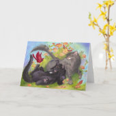 Carte Les chats, les cardinaux et les roses/obtiennent (Fleur jaune)