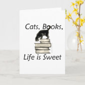 Carte Les chats, livres, la vie est doux (Fleur jaune)
