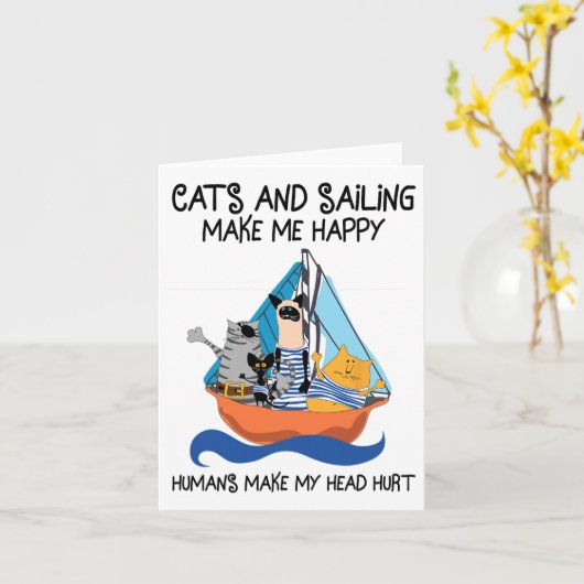 Carte Les chats naviguant me rendent heureux voile batea (Fleur jaune)