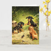 Carte Les chiots de Dachshund en jeu (Fleur jaune)