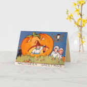 Carte Les enfants Halloween, grand citrouille, vieille (Fleur jaune)