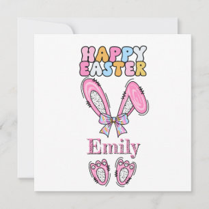 Carte Les filles personnalisent Happy Bunny Pâques rose