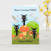 Carte Les fourmis agitent un joyeux anniversaire (Fleur jaune)
