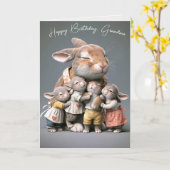 Carte Les lapins d'anniversaire de grand-mère (Fleur jaune)