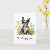Carte Les lunettes de fleurs Boston Terrier pensent à vo (Fleur jaune)