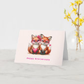 Carte Les mignons renards orange en amour (Fleur jaune)