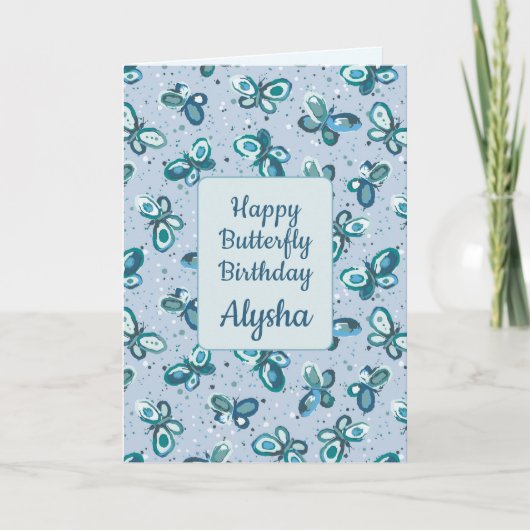 Carte Les papillons Doodle Bugs - bleu - anniversaire de (Devant)