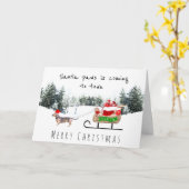 Carte Les pattes père Noël viennent en ville mignon traî (Fleur jaune)