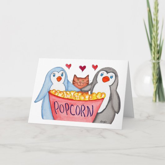 Carte Les pingouins adorent le pop-corn (Devant)