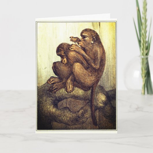 Carte Les singes se toilettant drôle romantique mignon (Devant)