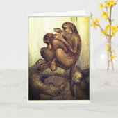 Carte Les singes se toilettant drôle romantique mignon (Fleur jaune)