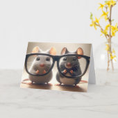 Carte Les souris regardent à travers les lunettes Humour (Fleur jaune)