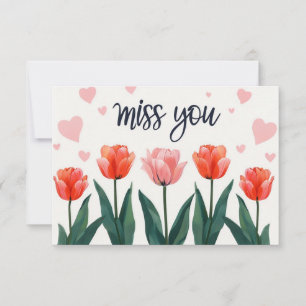 Carte Les tulipes blanches rouge-orange avec les coeurs 