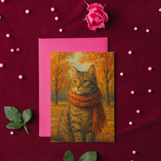 Carte Les Whiskers d'automne Un Chat Cosy dans la brise