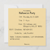 Carte Les yeux brillants de l'invitation d'Halloween (Dos)