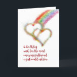 Carte Lesbienne Anniversaire Wish for Girlfriend, Coeurs<br><div class="desc">Souhaitez à votre compagne,  la petite amie la plus extraordinaire qu'une fille puisse demander,  un joyeux anniversaire avec cette carte de voeux lgbt coloré qui a une image d'effet aérographe brillante de deux coeurs qui s'entrecroisent,  qui se sont formés à la fin d'un arc-en-ciel.</div>