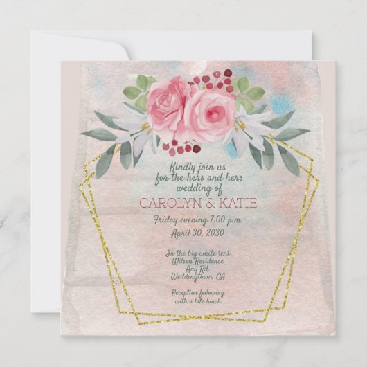 Carte Lesbiennes Hers et Hers Rose et Or (Devant)