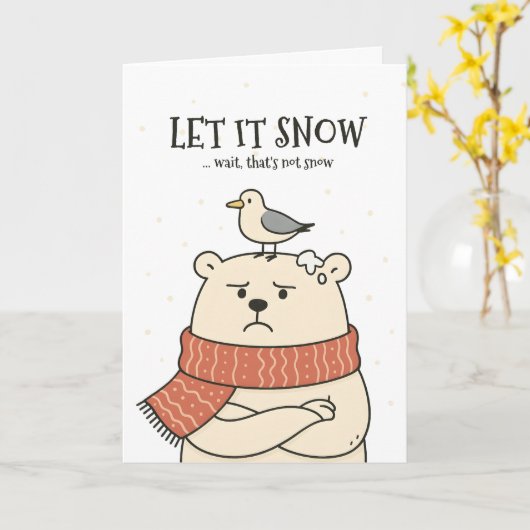 Carte Let It Snow… - Funny Polar Bear Christmas Card (Fleur jaune)