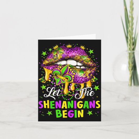 Carte Let The Shenanigans Begin Mardi Gras Lips Girl Wom (Devant)
