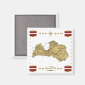 Carte Lettonie + Magnet des drapeaux (Recto/Verso)