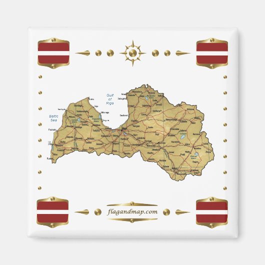 Carte Lettonie + Magnet des drapeaux (Devant)