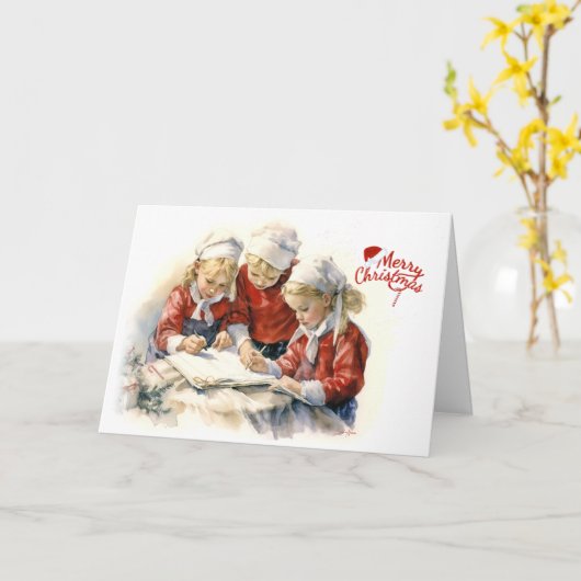 Carte Lettre À Père Noël À Noël À Trois Filles (Fleur jaune)