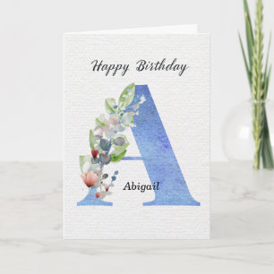Carte Lettre A Personnalisée Anniversaire Nom Son Bleu M