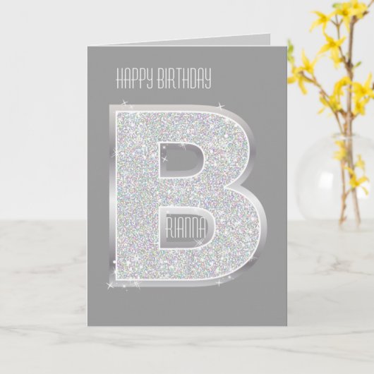 Carte Lettre argentée B (Fleur jaune)