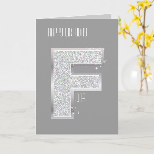 Carte Lettre argentée F (Fleur jaune)