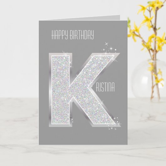 Carte Lettre argentée K (Fleur jaune)