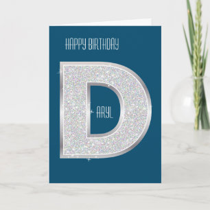 Carte Lettre D argent bleu