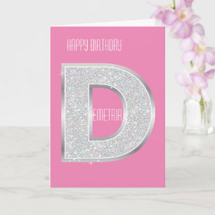 Carte Lettre D argent rose